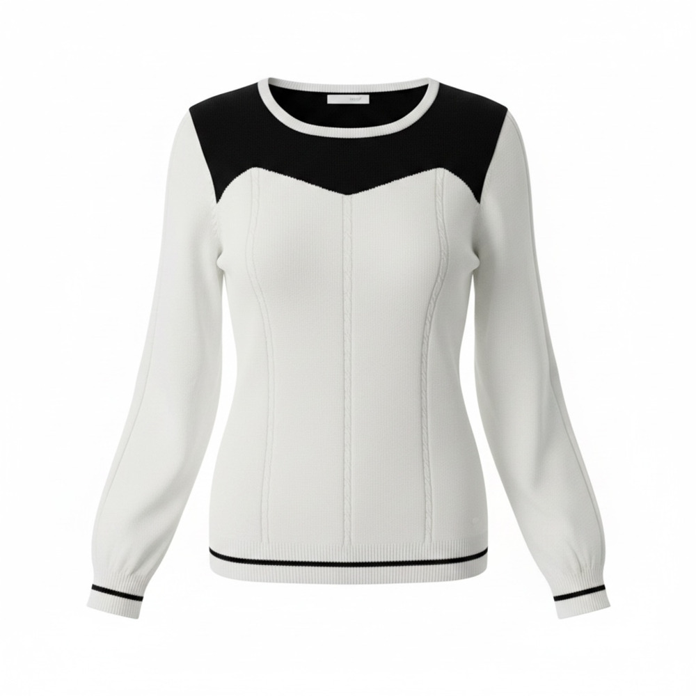 lizgolf Women's White and Black Color Block Long Sleeve Crewneck Sweater Size L